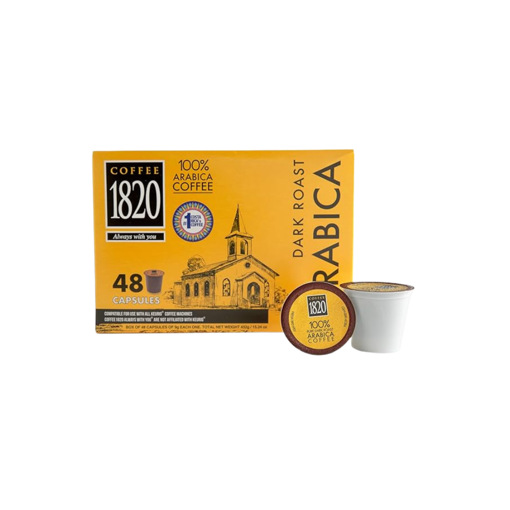 Café 1820 Classic Ground Coffee Cups, Dark Roast, 100% Arabica, Compatible with Keurig Machines, 48 Pods