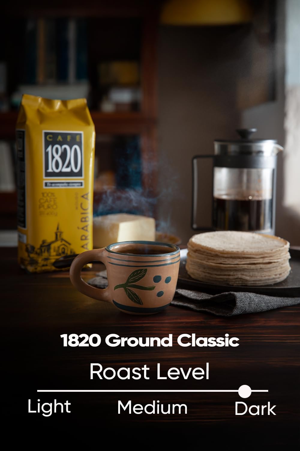 Café 1820 Classic, High Altitude Blend Ground Coffee, 100% Arabica, Dark Roast, 18 oz